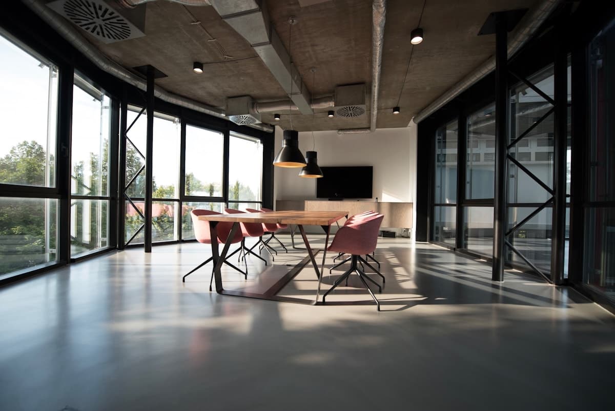 Modern office corridor with muted light