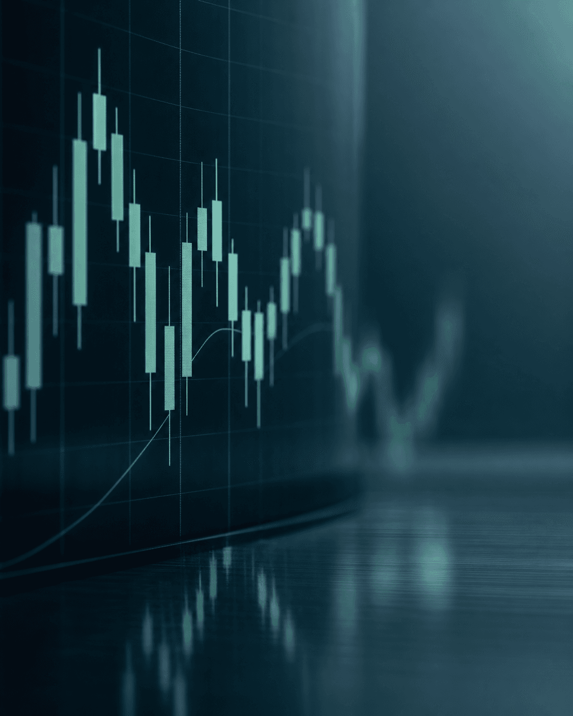 Candlestick chart on a market analysis display
